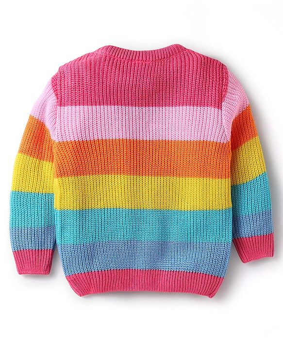 Babyhug Knitted Full Sleeves Pullovers Striped Sweater - Multicolor