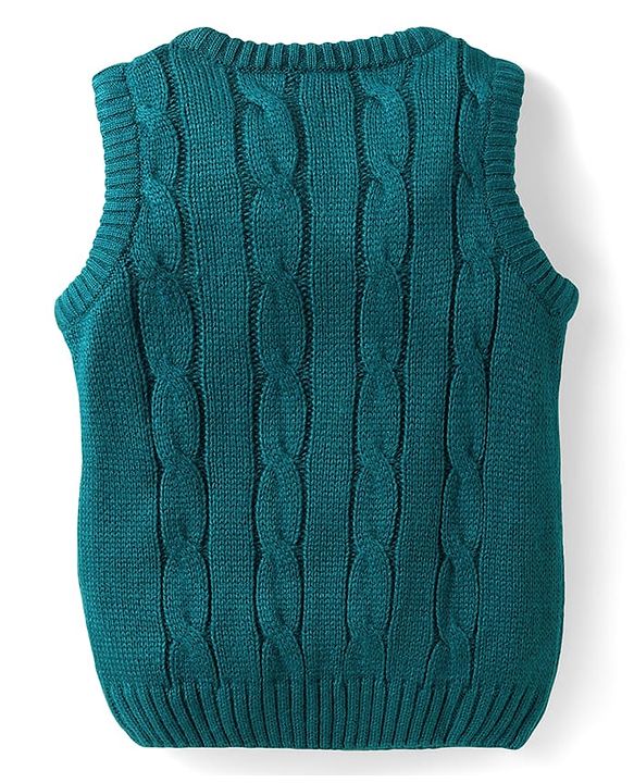 Babyhug Knitted Sleeveless Pullover Sweater Vest with Cable Knit Design - Teal Blue