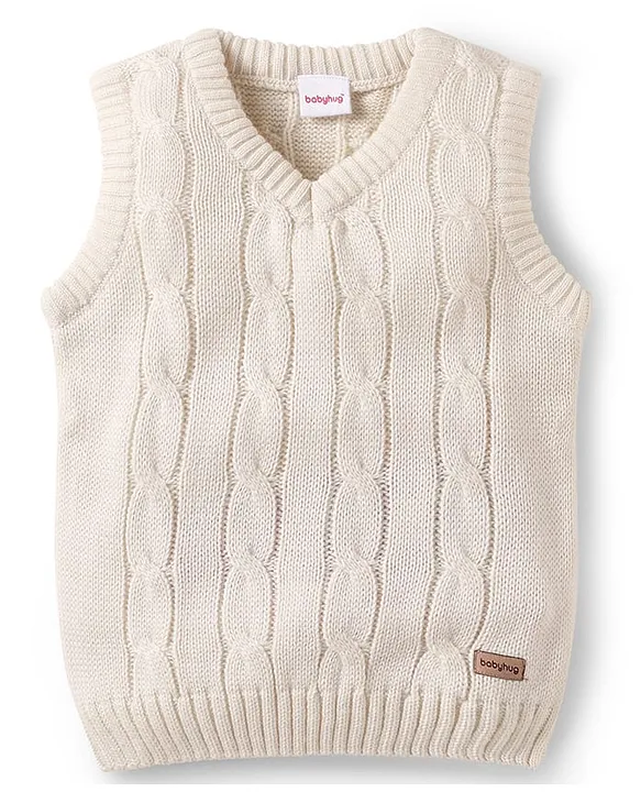 Babyhug Knitted Sleeveless Pullover Sweater Vest with Cable Knit Design  Off White