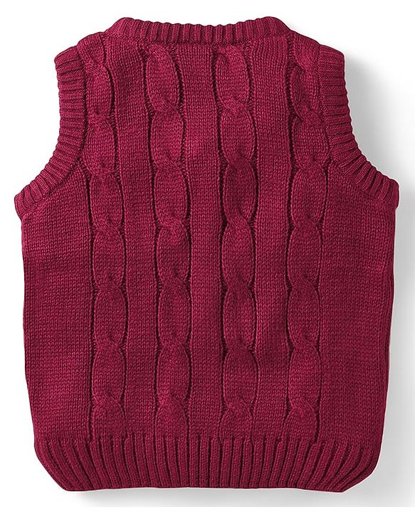 Babyhug Knitted Sleeveless Pullover Sweater Vest with Cable Knit Design - Wine