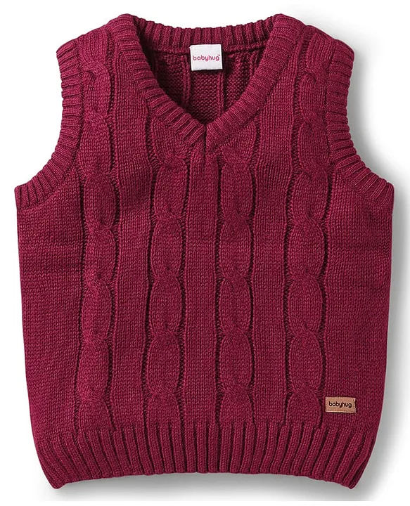 Babyhug Knitted Sleeveless Pullover Sweater Vest with Cable Knit Design  Wine