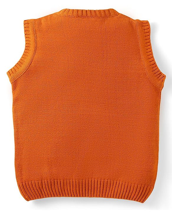 Babyhug Knitted Sleeveless Pullover Sweater Vest with Star Design - Orange