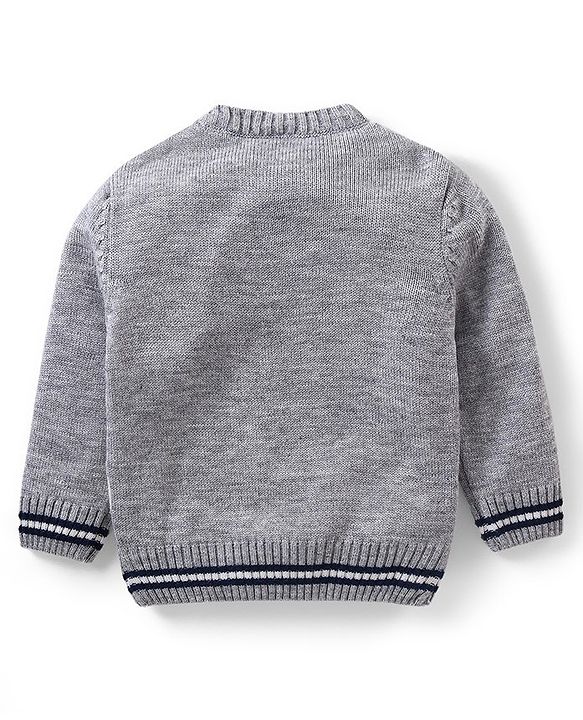 Babyhug Knit Full Sleeves Pullover Sweater Argyle Design - Grey