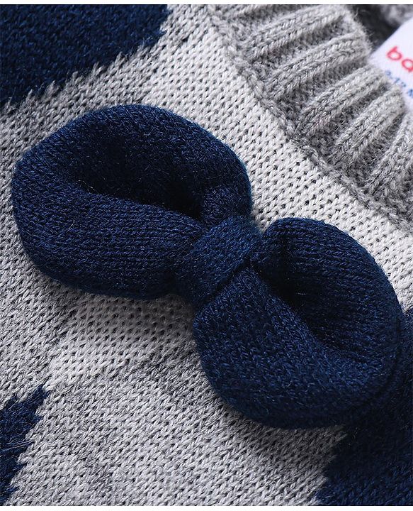 Babyhug Knit Full Sleeves Pullover Sweater Argyle Design - Grey