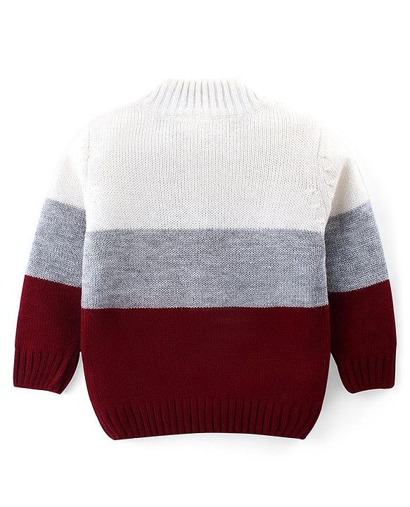 Babyhug Knitted Full Sleeves Color Block Pullovers Sweater - Maroon & White