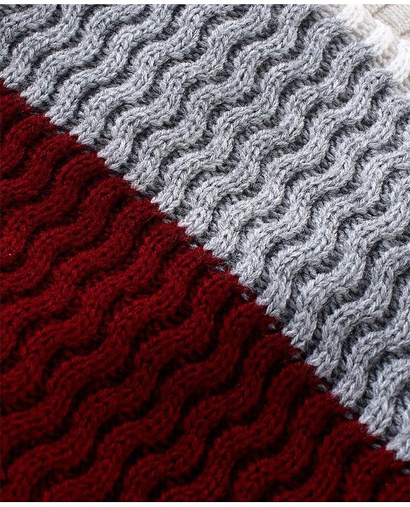 Babyhug Knitted Full Sleeves Color Block Pullovers Sweater - Maroon & White