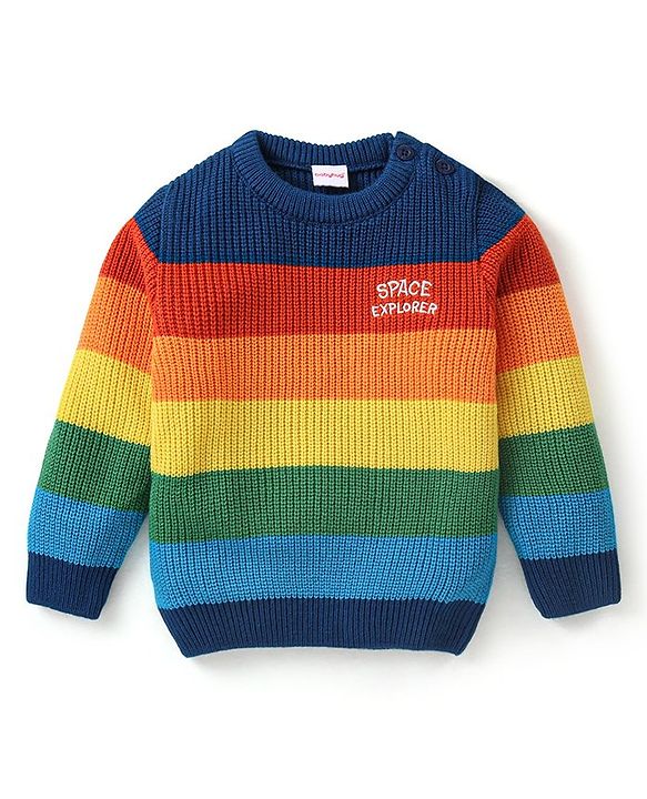 Babyhug Knitted Full Sleeves Pullovers Striped Sweater -Multicolor