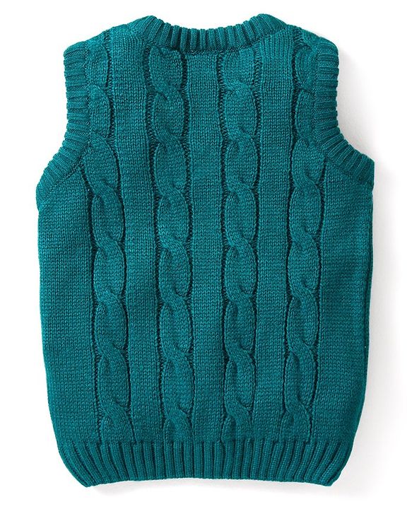 Babyhug Knitted Sleeveless Pullover Sweater with Cable Knit Design - Teal Blue
