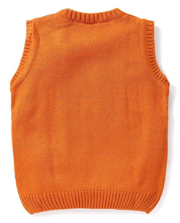 Babyhug Kitted Sleeveless Pullover Sweater with Star Design - Orange