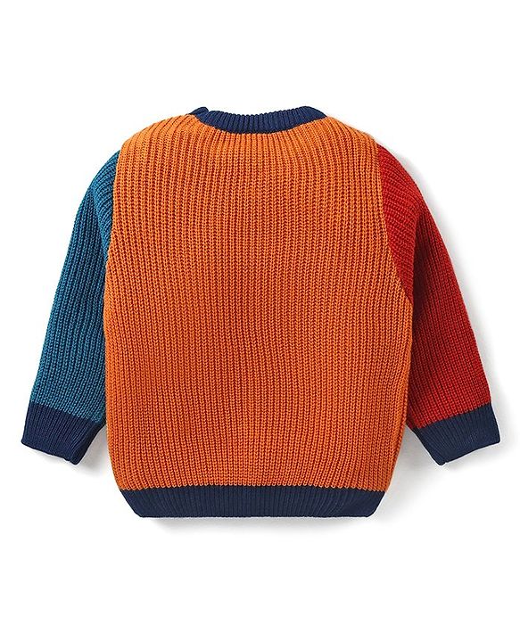 Babyhug Knitted Full Sleeves Pullover Colour Block Design Sweater -Multicolour