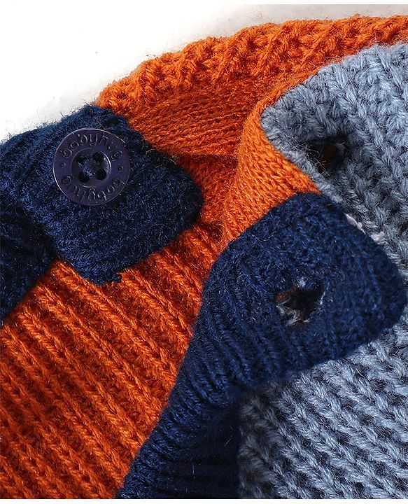 Babyhug Knitted Full Sleeves Pullover Colour Block Design Sweater -Multicolour
