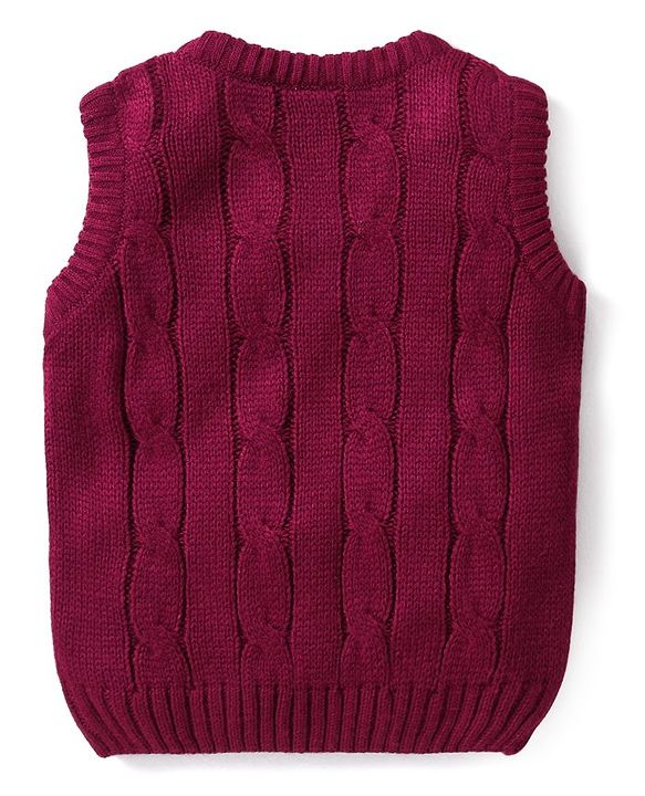 Babyhug Knit Sleeveless Cable Knit Design Sweater - Wine