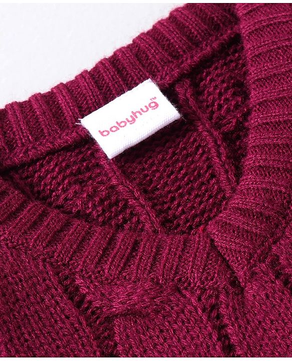 Babyhug Knit Sleeveless Cable Knit Design Sweater - Wine