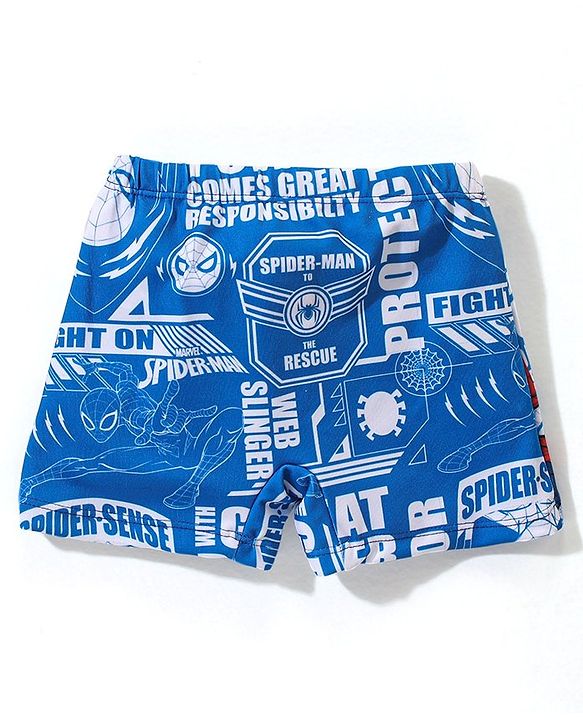 Babyhug Marvel Mid Thigh Swimming Trunk With Spiderman Print - Blue
