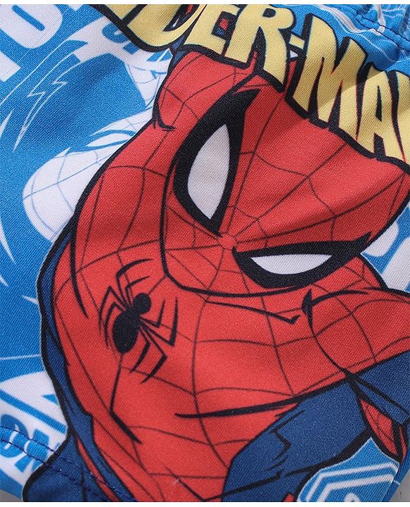 Babyhug Marvel Mid Thigh Swimming Trunk With Spiderman Print - Blue