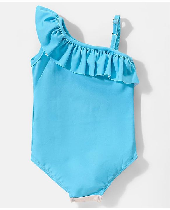 Babyhug Disney One Shoulder Sleeve V Cut  Swimsuit with Minnie Mouse Print - Blue