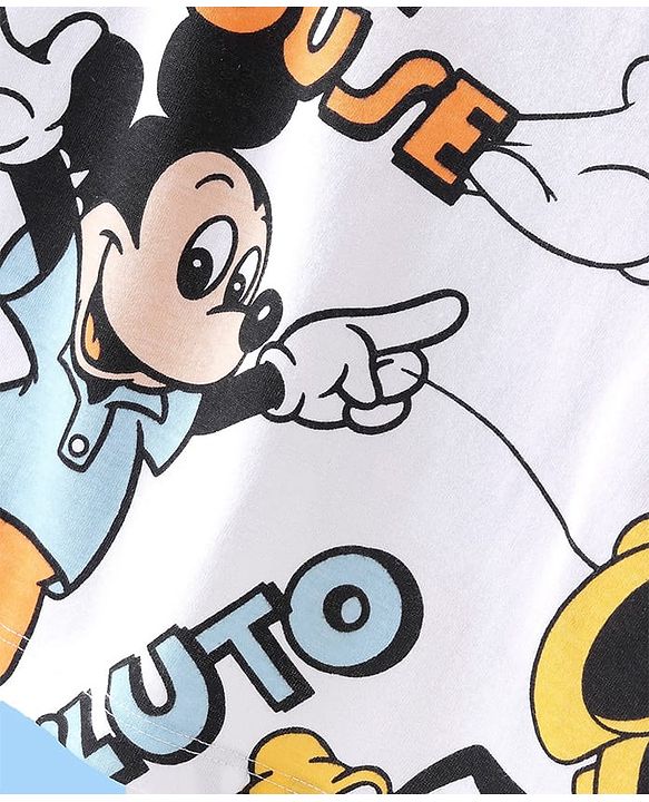 Babyhug Disney Cotton Half Sleeves Frocks With Mickey Mouse & Friends Print - White
