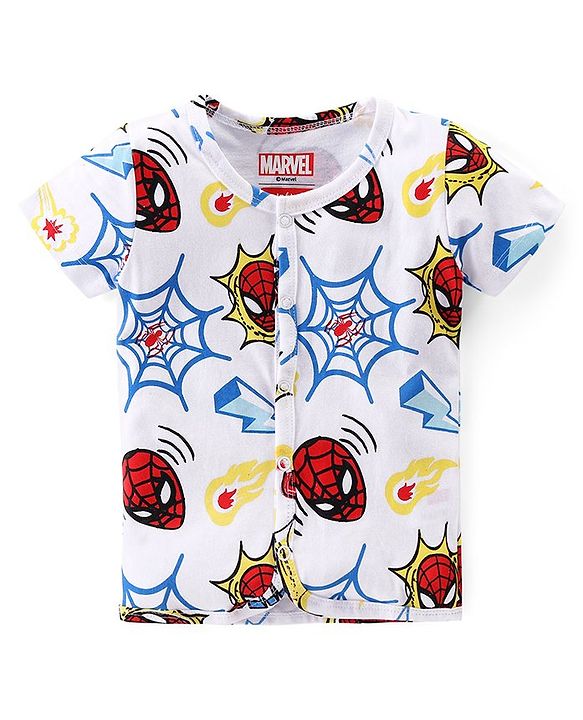 Babyhug Marvel 100% Cotton Knit Half Sleeves Jhablas with Spiderman Graphics Pack of 3 - Yellow Blue & White