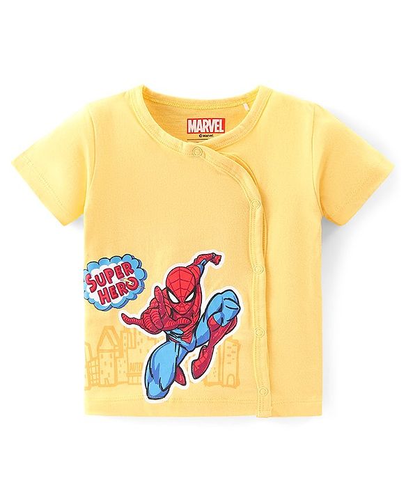 Babyhug Marvel 100% Cotton Knit Half Sleeves Jhablas with Spiderman Graphics Pack of 3 - Yellow Blue & White