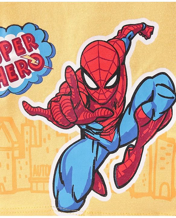 Babyhug Marvel 100% Cotton Knit Half Sleeves Jhablas with Spiderman Graphics Pack of 3 - Yellow Blue & White