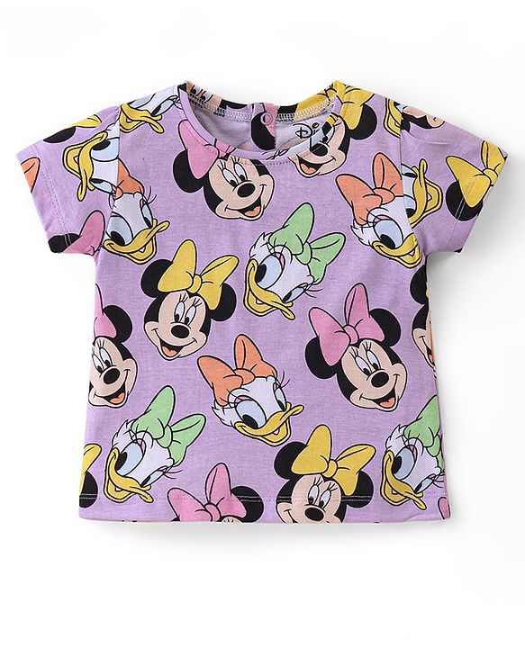 Babyhug Disney Single Jersey Knit Half Sleeves Night Suit With Minnie Mouse Graphics - Purple