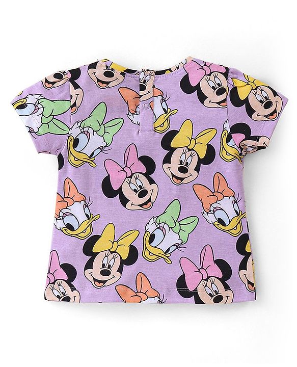 Babyhug Disney Single Jersey Knit Half Sleeves Night Suit With Minnie Mouse Graphics - Purple
