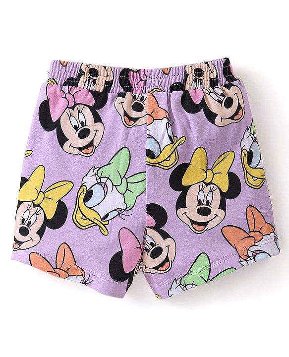 Babyhug Disney Single Jersey Knit Half Sleeves Night Suit With Minnie Mouse Graphics - Purple