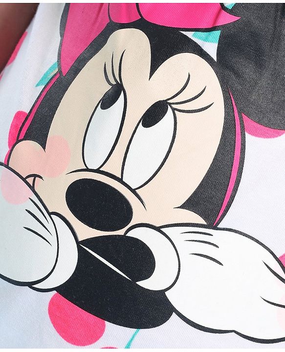 Babyhug Disney Single Jersey Knit Sleeveless Night Suit Minnie Mouse and Cherry Print - White