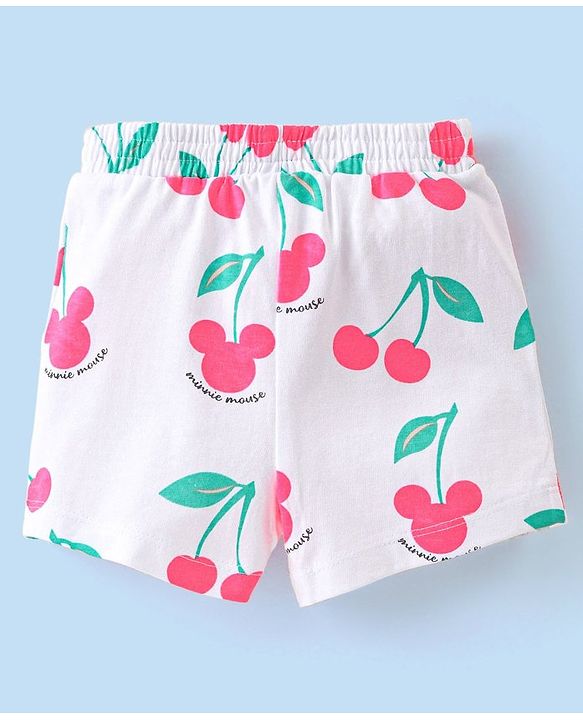 Babyhug Disney Single Jersey Knit Sleeveless Night Suit Minnie Mouse and Cherry Print - White
