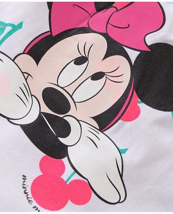 Babyhug Disney Single Jersey Knit Sleeveless Night Suit Minnie Mouse and Cherry Print - White