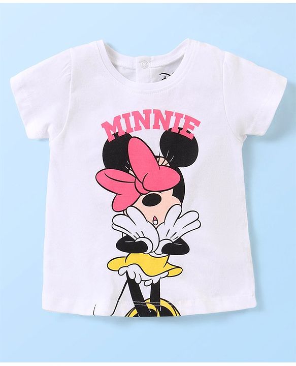 Babyhug  Disney Cotton Half Sleeves Shorts  Night Suit Minnie Mouse Print - White & Pink