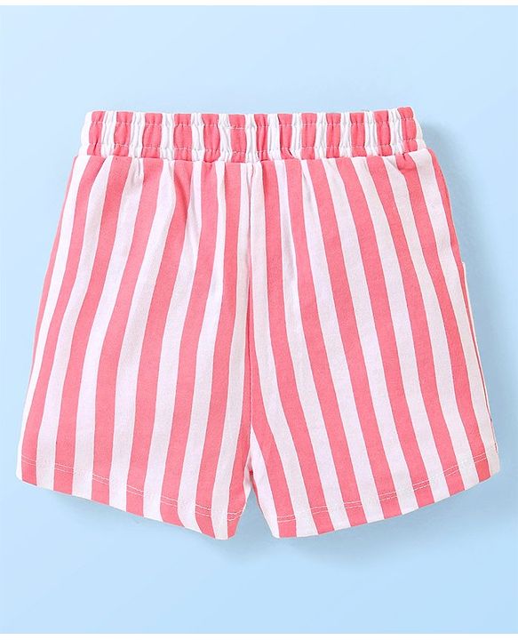 Babyhug  Disney Cotton Half Sleeves Shorts  Night Suit Minnie Mouse Print - White & Pink