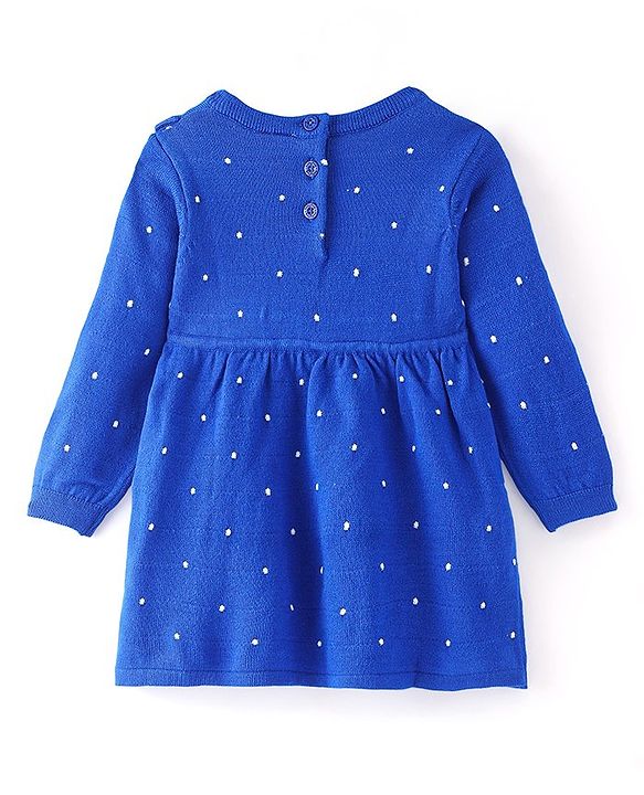 Babyhug Knitted Full Sleeves Polka Dot Design Woolen Dress -  Royal Blue