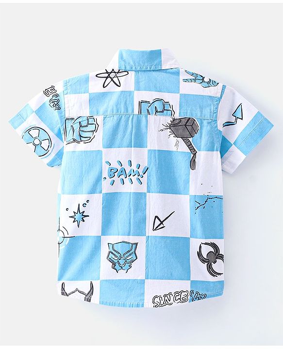Babyhug Marvel Cotton Woven Half Sleeve Shirt With Avengers Print - Blue