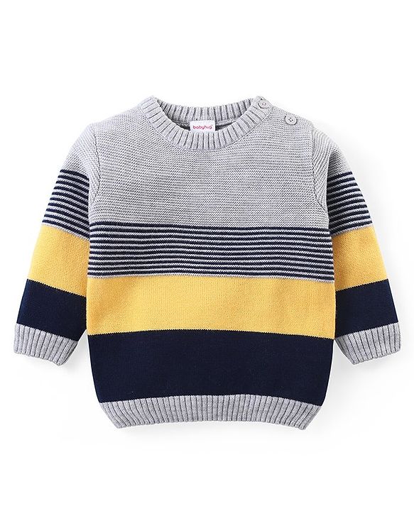 Babyhug Knit Full Sleeves Pullover Sweater & Pant Set Stripe Design - Multicolour
