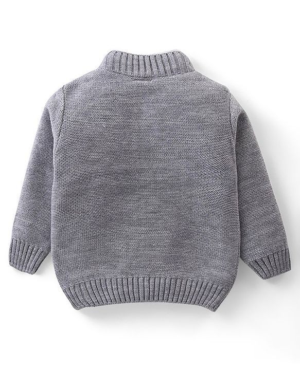 Babyhug Knitted Full Sleeves Pullover Cable Knit Henley Sweater -Grey