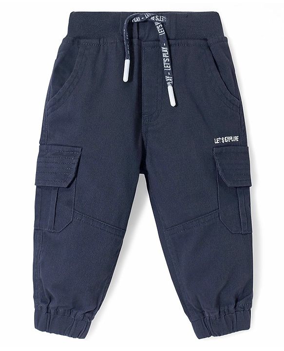 Babyhug Twill Woven Full Length  With Stretch Trouser Pant with Text Print  - Grey