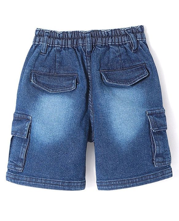 Babyhug Above Knee Length Stretchable Denim Bermuda With Text Print - Blue