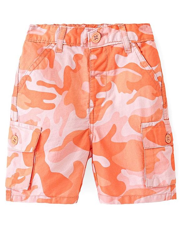 Babyhug Twill Woven Above Knee Length  With Stretch Bermuda Camouflage Print  - Orange