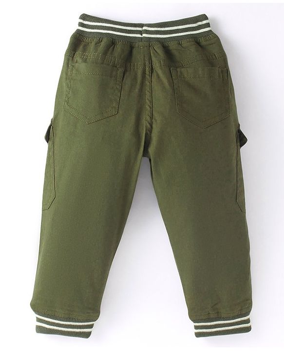 Babyhug Cotton Woven Full Length Stretchable Trouser with Text Print - Olive Green