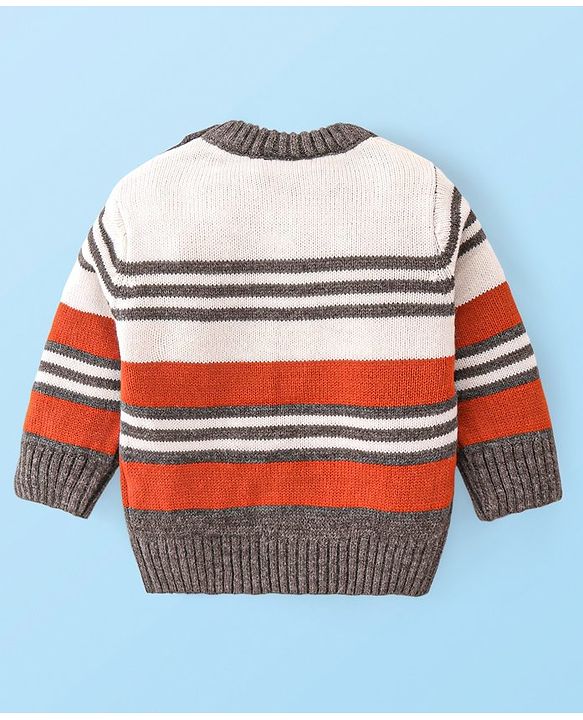 Babyhug Knitted Full Sleeves Striped Pullover Sweater Set - Grey