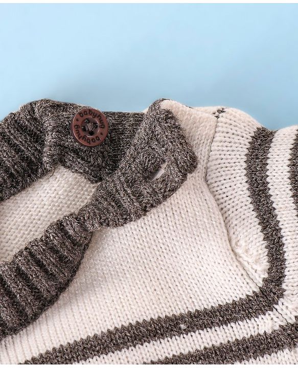 Babyhug Knitted Full Sleeves Striped Pullover Sweater Set - Grey