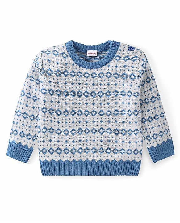 Babyhug Knit Full Sleeves All Over Design Sweater & Pant Set - Blue