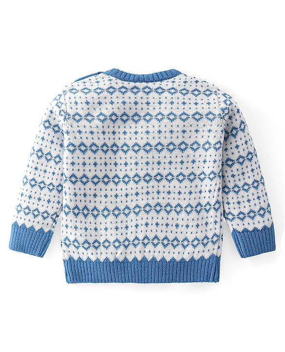 Babyhug Knit Full Sleeves All Over Design Sweater & Pant Set - Blue
