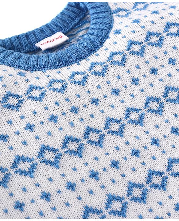 Babyhug Knit Full Sleeves All Over Design Sweater & Pant Set - Blue