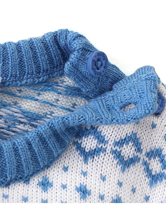 Babyhug Knit Full Sleeves All Over Design Sweater & Pant Set - Blue