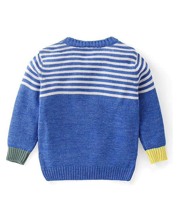 Babyhug Knit Full Sleeves Striped Sweater & Pant Set - Blue