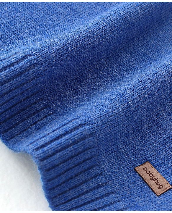 Babyhug Knit Full Sleeves Striped Sweater & Pant Set - Blue