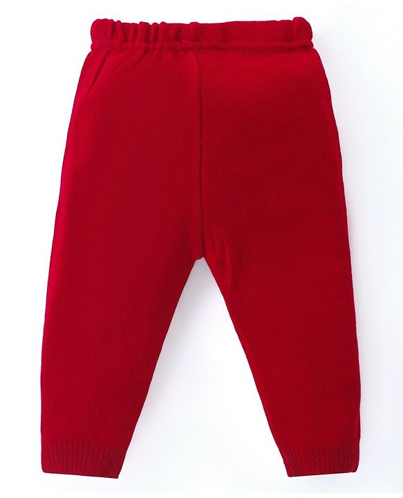 Babyhug Knitted Full Sleeves Sweater Set with Christmas Tree Design - Red