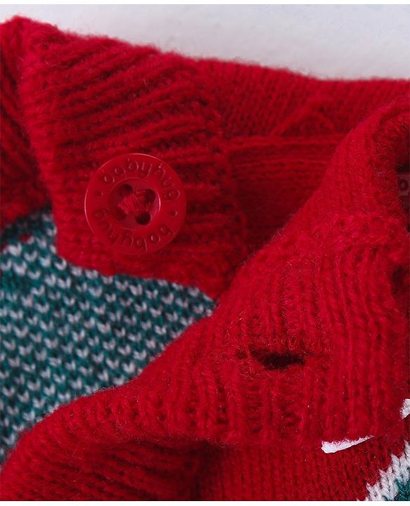 Babyhug Knitted Full Sleeves Sweater Set with Christmas Tree Design - Red